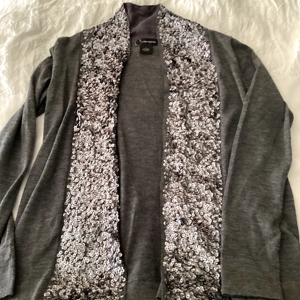 Bloomingdale’s women’s graysize medium wool and cashmere cardigan sequin sweater